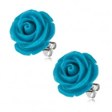 Fülbevaló sebészeti acélból, kék gyantaköves rózsa, 20 mm