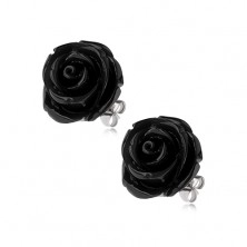 Fülbevaló acélból, fekete rózsa, stekkeres kapocs, 14 mm