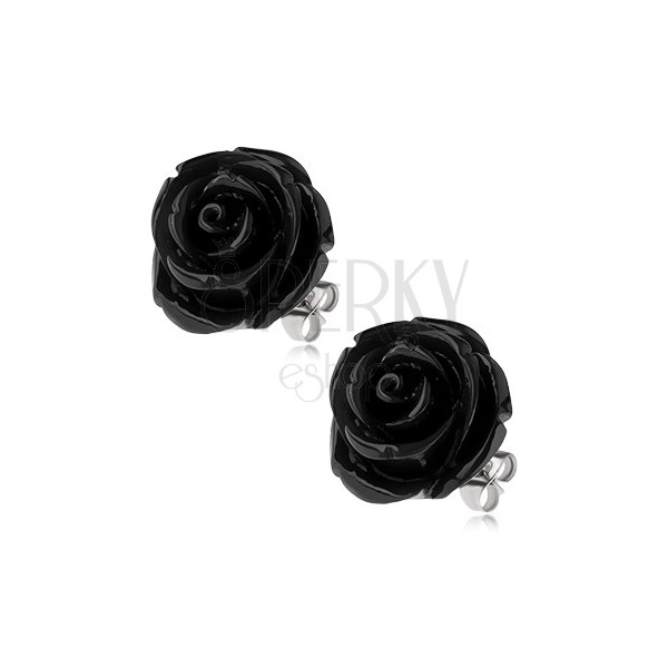 Fülbevaló acélból, fekete rózsa, stekkeres kapocs, 14 mm