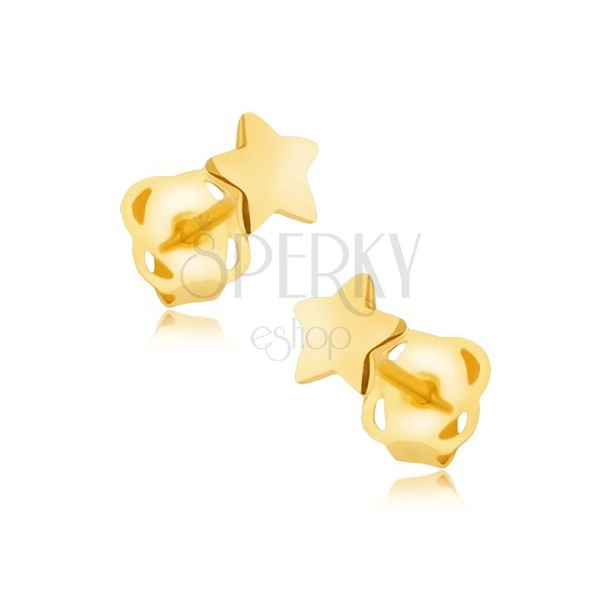 Fülbevaló 9K sárga aranyból - tükörfényű ötágú csillagocska