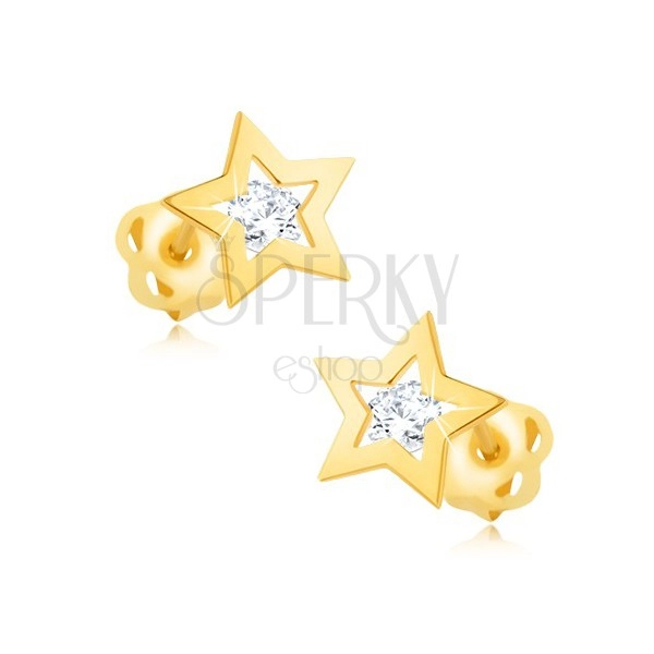 Fülbevaló 9K sárga aranyból - fényes csillagkörvonal, átlátszó cirkónia