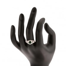 Gyűrű - 925 ezüst, kerek zöld cirkónia, lekerekített vonalak, átlátszó kövek