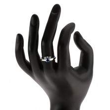 Gyűrű - 925 ezüst, sötétkék, kerek cirkónia, három, átlátszó kő
