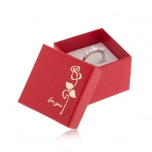 Csillogó piros dobozka gyűrűre, arany színű virág, "for you"