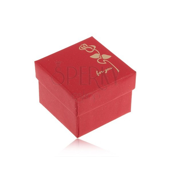 Csillogó piros dobozka gyűrűre, arany színű virág, "for you"