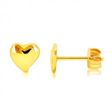 Fülbevaló 9K sárga aranyból - lapos, tükörfényes egyenetlen szív