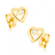 Fülbevaló 9K sárga aranyból - egyenetlen szív kontúr, cirkónia