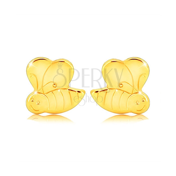 Fülbevaló 9K aranyból - csillogó, díszesen gravírozott méhecske