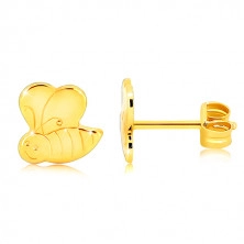 Fülbevaló 9K aranyból - csillogó, díszesen gravírozott méhecske