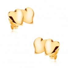 Fülbevaló 9K sárga aranyból - két egymást keresztező aszimmetrikus szív