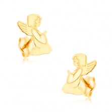 375 arany fülbevaló - gravírozott, imátkozó angyal, tükörfény