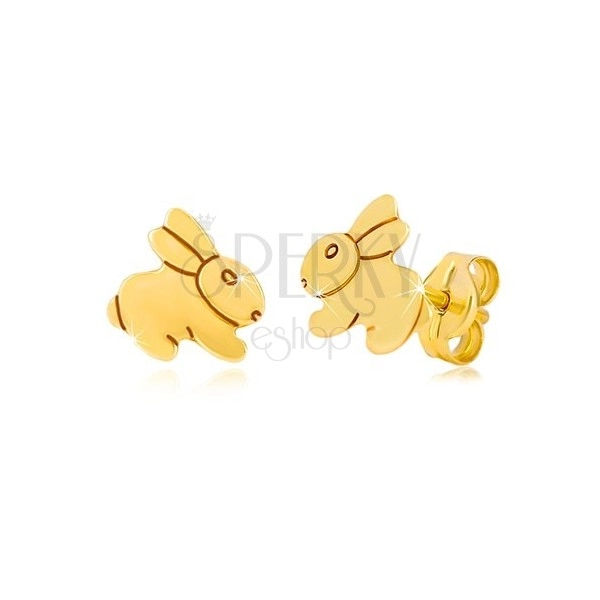 Fülbevaló 9K sárga aranyból - tükörfényes ugró nyuszi