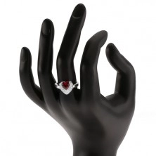 Gyűrű piros cirkóniával, átlátszó kövek, kettős szív,925 ezüst