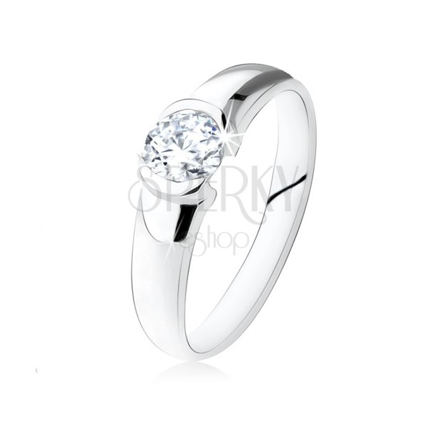 925 ezüst eljegyzési gyűrű, kerek, átlátszó kő, fényes felület