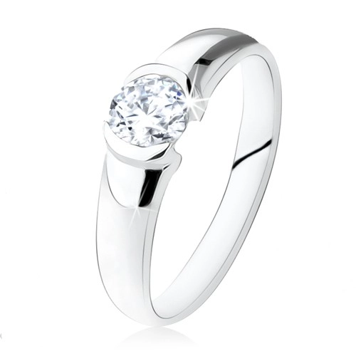 925 ezüst eljegyzési gyűrű, kerek, átlátszó kő, fényes felület - Nagyság: 55