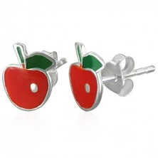 Bedugós ezüst fülbevaló - piros alma és zöld levél