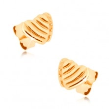Fülbevaló 9K sárga aranyból - egymást fedő, két egyenletes szív, bemetszések
