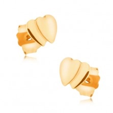Fülbevaló 9K sárga aranyból - két kis egymást takaró szabályos szívből