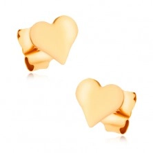 Fülbevaló 9K sárga aranyból - kicsi, sima, egyenletes szív, magas fény