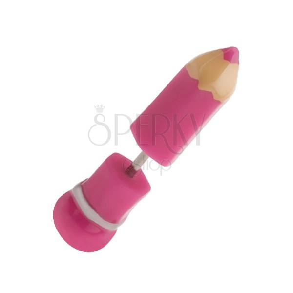 Akril fake piercing fülbe, rózsaszín ceruza