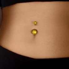 Akril piercing köldökbe, golyók szemcsés felülettel, arany színben
