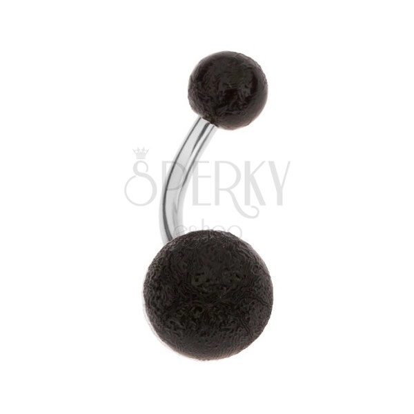 Fekete köldökpiercing akrilból, két golyó, szemcsés felület