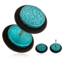 Türkisz fake plug fülbe, akrilból, szemcsés felület, gumicskák