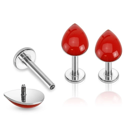 Állpiercing acélból, ezüst színben, piros csepp - A piercing hossza: 8 mm