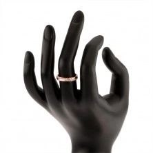 Gyűrű 925 ezüstből, réz szín, gyémánt vágás, átlátszó cirkóniák