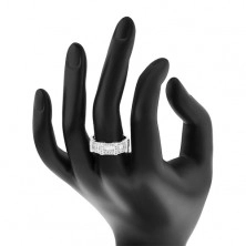 Eljegyzési gyűrű 925 ezüstből, téglalap alakú és kerek cirkóniák
