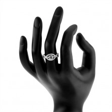 925 ezüst gyűrű, hullámos cirkóniás vonal, kerek, átlátszó kő