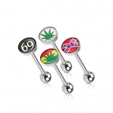 Szett - piercingek nyelvbe acélból, marihuánna, "69", déli zászló
