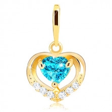 375 arany medál - cirkóniás szív körvonal, kék szívecskés topáz