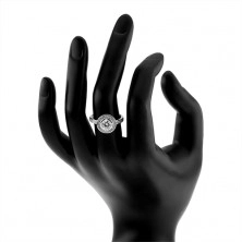 925 ezüst eljegyzési gyűrű, karika és díszített cirkóniás szárak, átlátszó kő