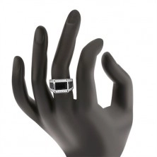 925 ezüst gyűrű, fekete téglalap, átlátszó csillogó kövek, görög kulcs