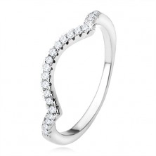 Gyűrű 925 ezüstből, csúcsos vonal, félhold, átlátszó csillogó kövek