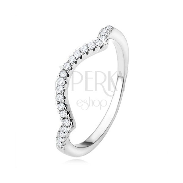 Gyűrű 925 ezüstből, csúcsos vonal, félhold, átlátszó csillogó kövek