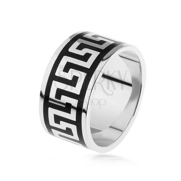925 ezüst gyűrű fekete görög kulcs mintával