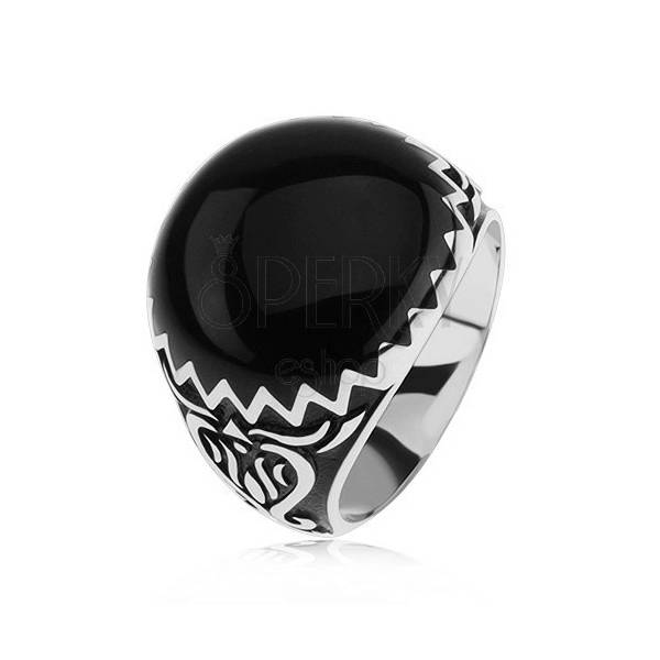 Gyűrű 925 ezüstből, fekete díszítés, cikk cakk minta és ornamentumok