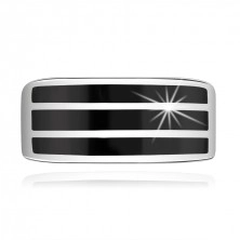 Fényes 925 ezüst gyűrű, három vízszintes sáv fekete fénymázzal