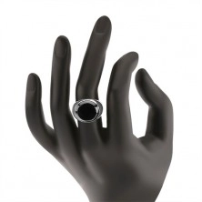 Gyűrű fekete fénymázas karikával, fényes szárak, 925 ezüst