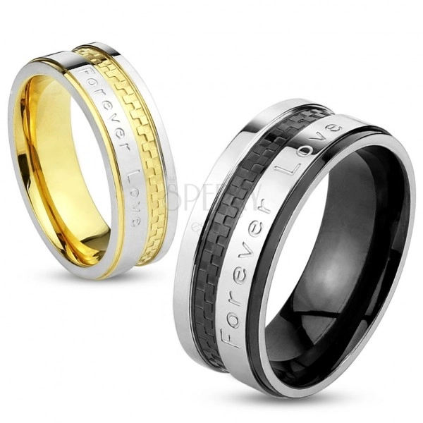 Gyűrű acélból ezüst-arany színben, sakktábla minta, "Forever Love", 6 mm