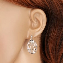 Szett - 925 ezüst fülbevaló és medál, ovális kontúr, hullámos vonalak, cirkóniák