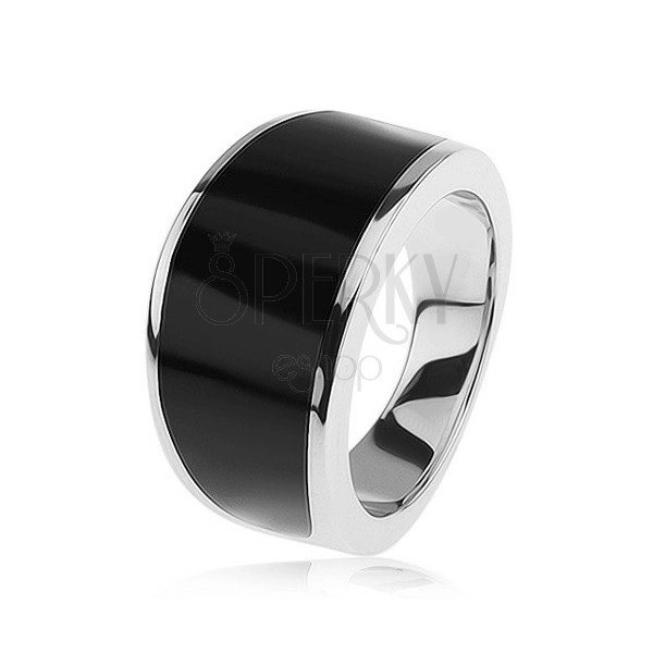 925 ezüst gyűrű - fekete fénymázas sáv, fényes és sima felszín