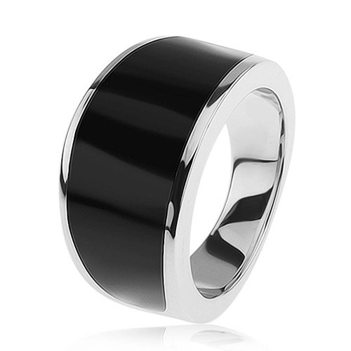 925 ezüst gyűrű - fekete fénymázas sáv, fényes és sima felszín - Nagyság: 56