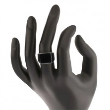 Fényes gyűrű 925 ezüstből, téglalap és trapéz alakú fekete fénymáz