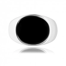Gyűrű 925 ezüstből - ovális fekete fénymázzal, tükörfény