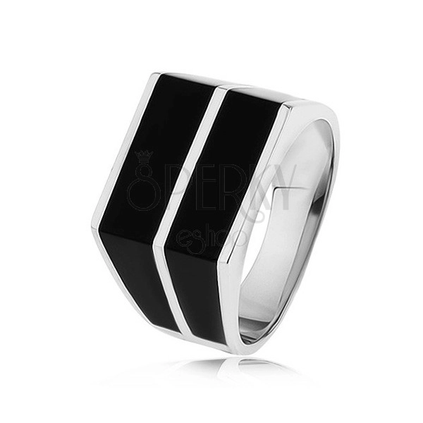 925 ezüst gyűrű - két vízszintes vonal fekete színben, sima felület