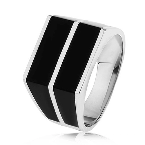 925 ezüst gyűrű - két vízszintes vonal fekete színben, sima felület - Nagyság: 67