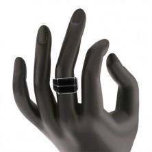 925 ezüst gyűrű - két vízszintes vonal fekete színben, sima felület